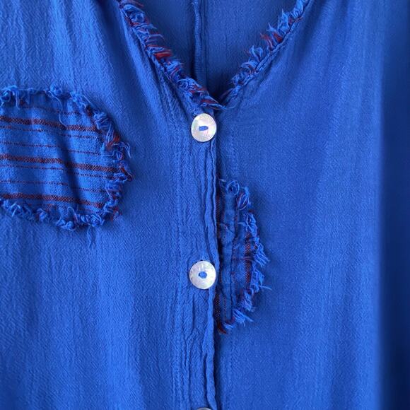 Oh My Gauze! Button Front Tunic Top Size XL/2X/3X Blue Beach Resort - Picture 3 of 8